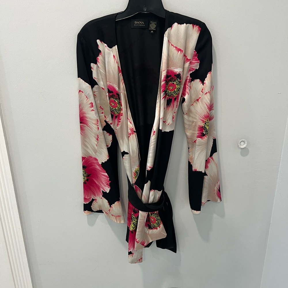 Dana Buchman Pink & Black Silky Floral Jacket